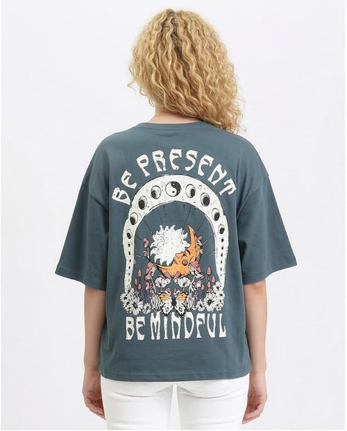 Ravin Oversized "Be Present" Graphic Tee – Slate Blue - R209130