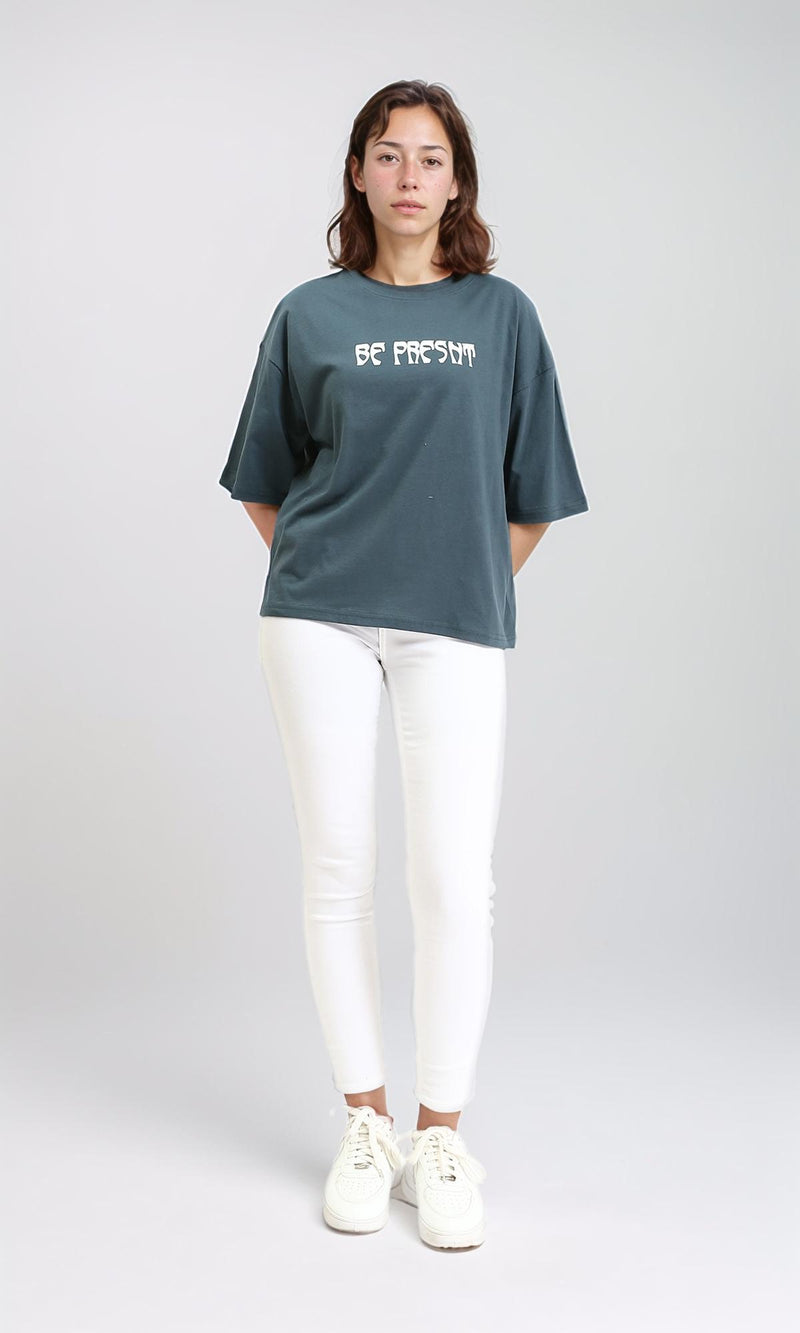 R209130 - Printed Slip On Cotton Tee - Light Teal