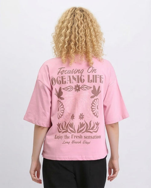 Ravin Women's Oversized "Oceanic Life" Graphic T-Shirt — Dusty Pink - R209132