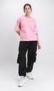 R209132 - Elbow Sleeves Printed Cotton Tee - Dusty Rose