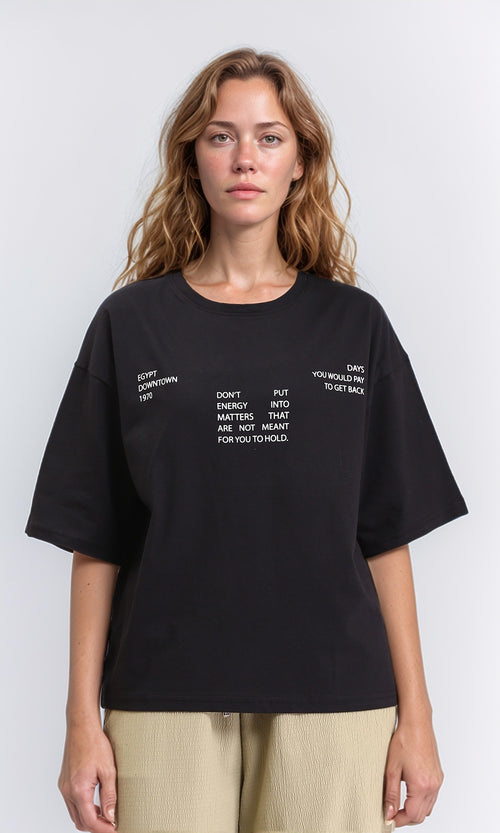 R209133 - Relaxed Tee with Front & Back Print - Black