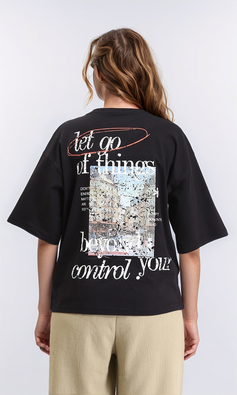 R209133 - Relaxed Tee with Front & Back Print - Black
