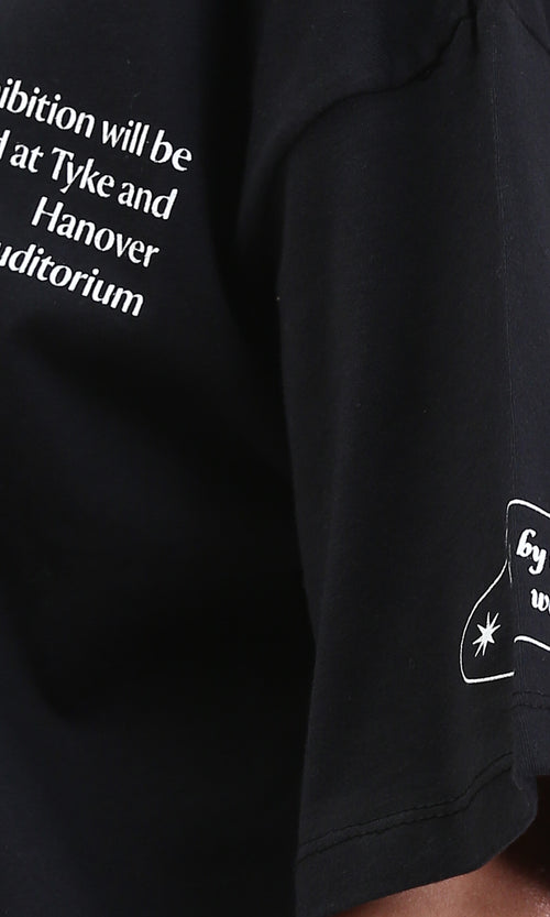 R209134 - Printed Slip On Elbow Sleeves Tee - Black