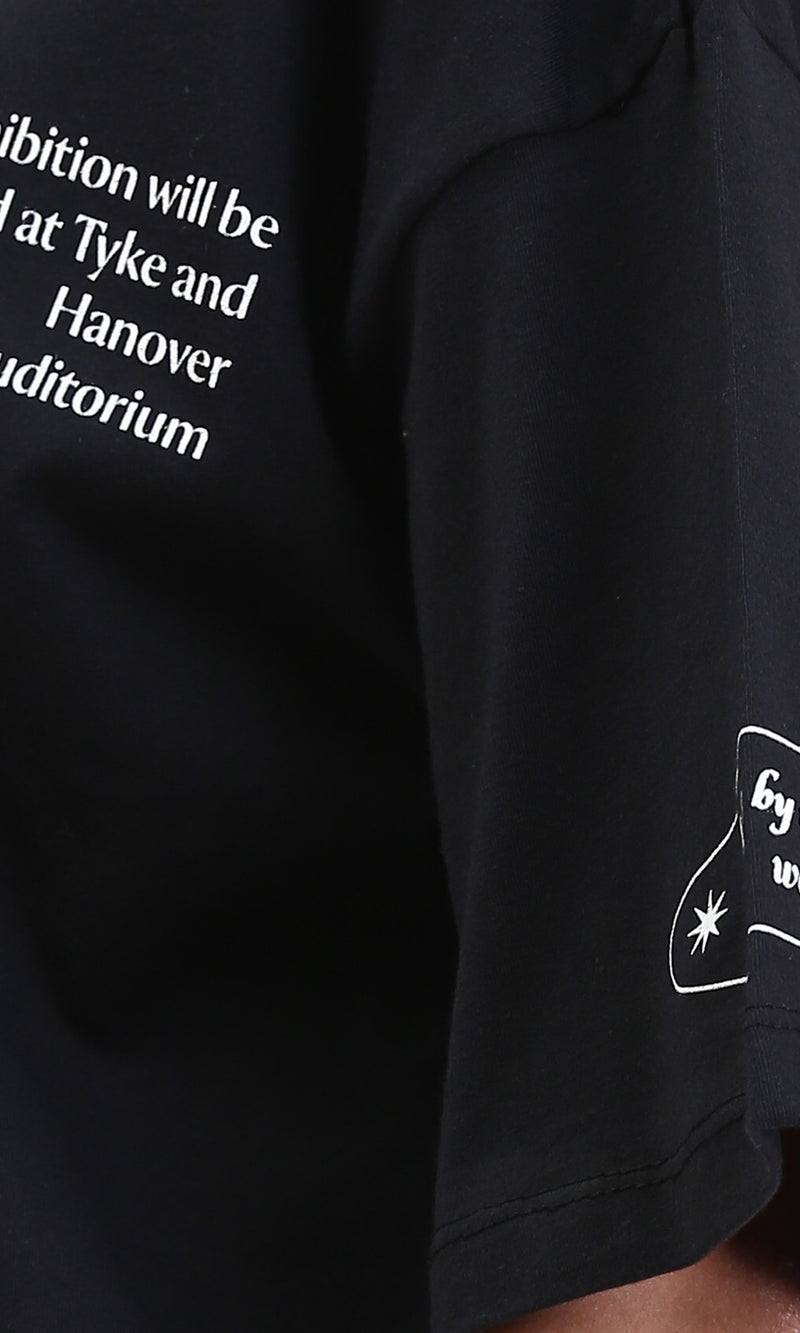 R209134 - Printed Slip On Elbow Sleeves Tee - Black