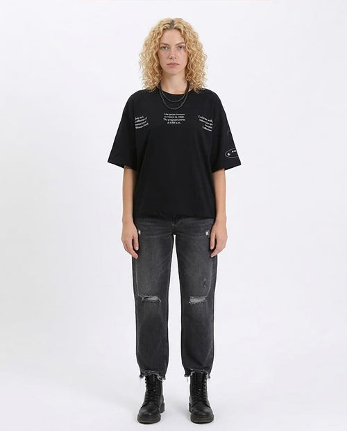 Ravin "Kawkab al-Sharq" Oversized Graphic T-Shirt - Umm Kulthum Edition - Black - R209134