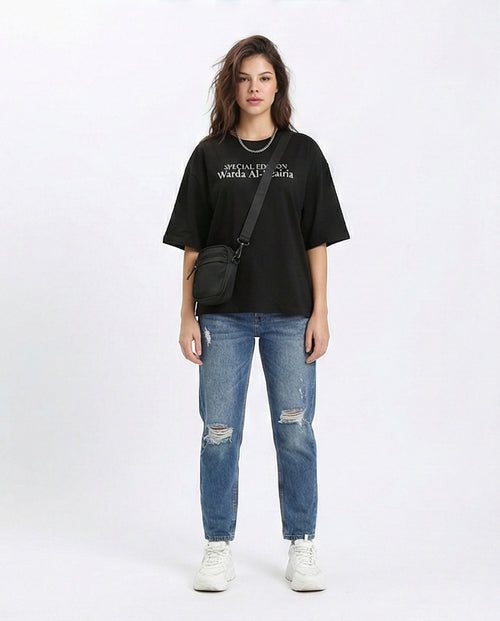 R209136 - Front & Back Print Cotton Tee - Black