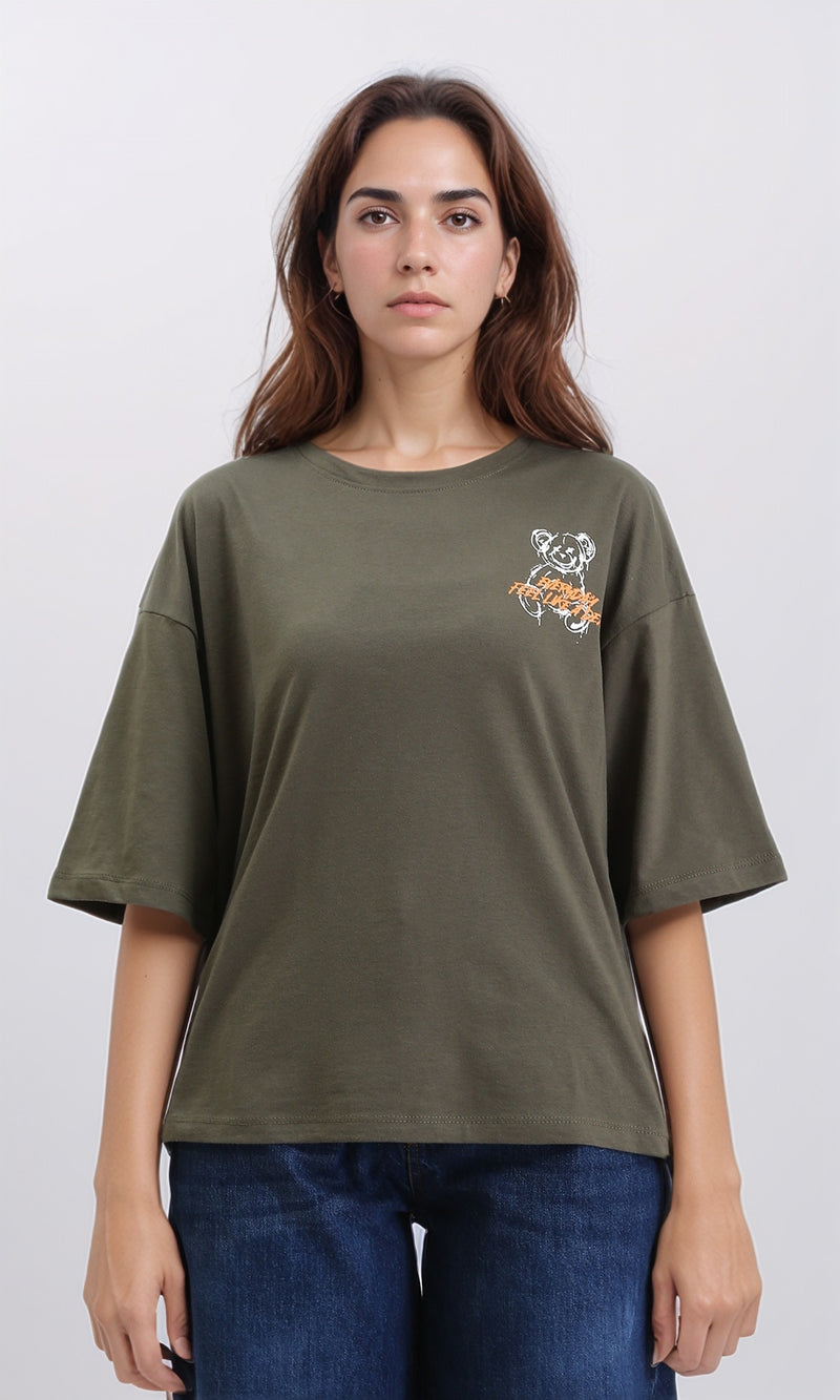 R209138 - Printed Slip On Relaxed Fit Tee - Dark Olive