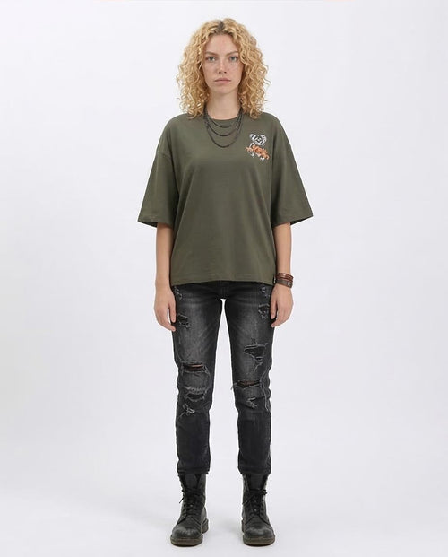 Ravin Women's Oversized Drop-Shoulder Graphic Tee – Olive Green - R209138