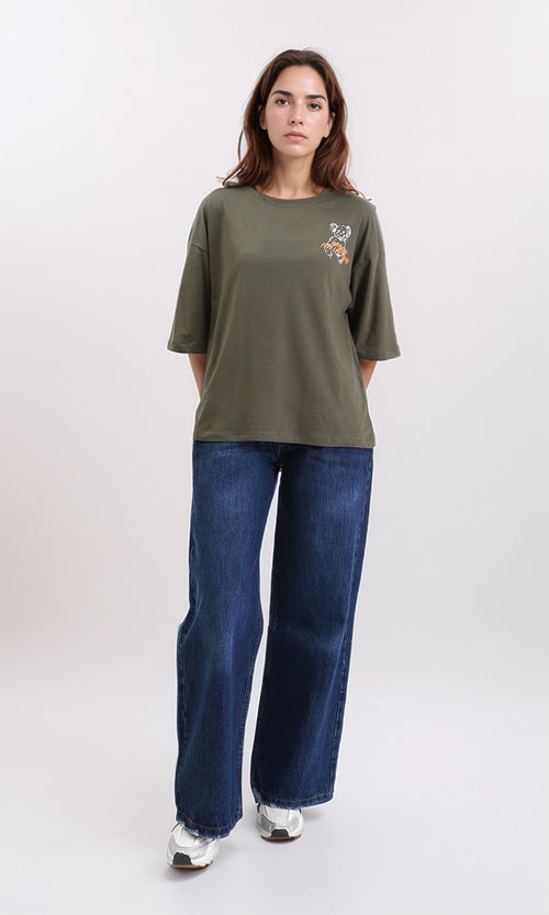 R209138 - Printed Slip On Relaxed Fit Tee - Dark Olive