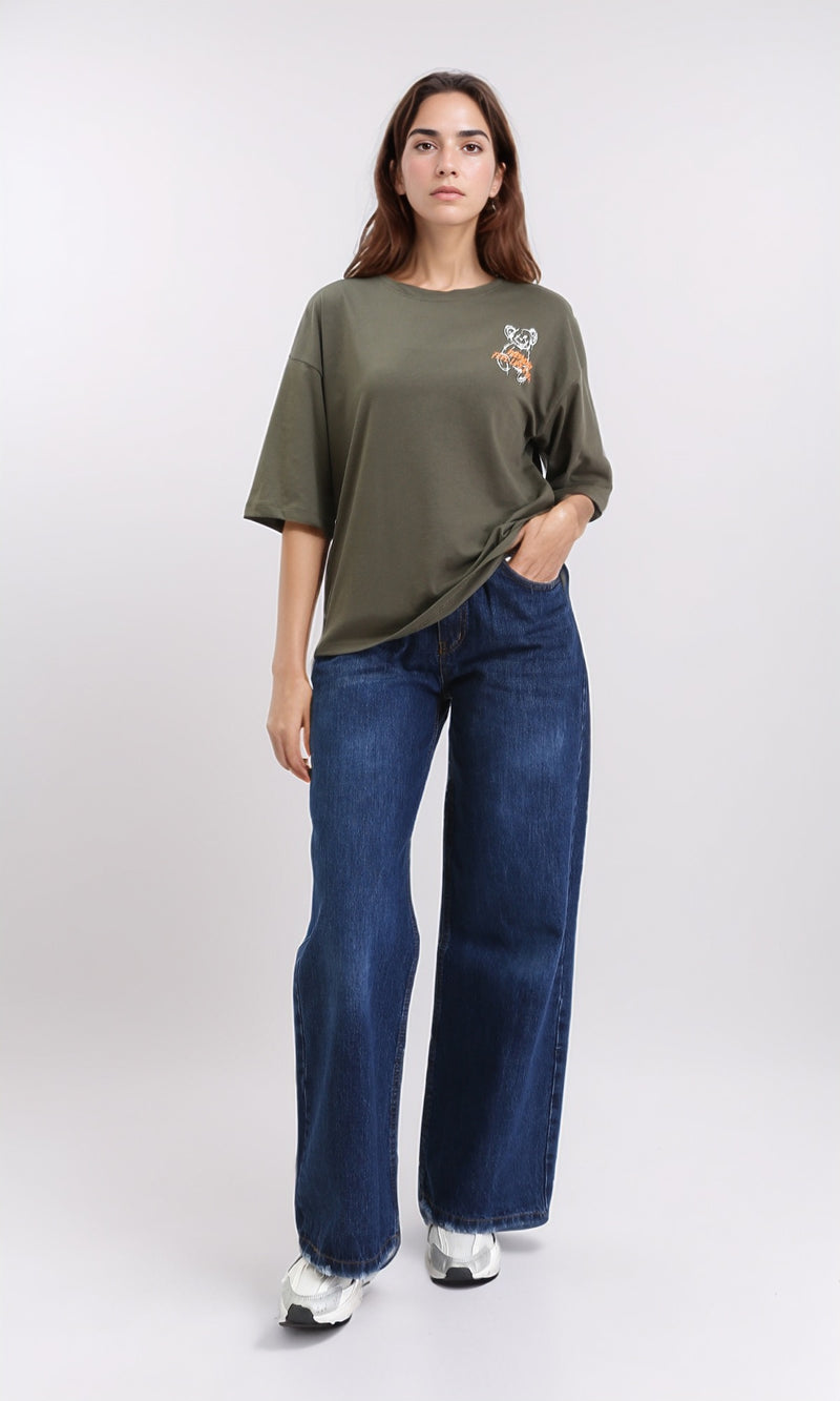 R209138 - Printed Slip On Relaxed Fit Tee - Dark Olive