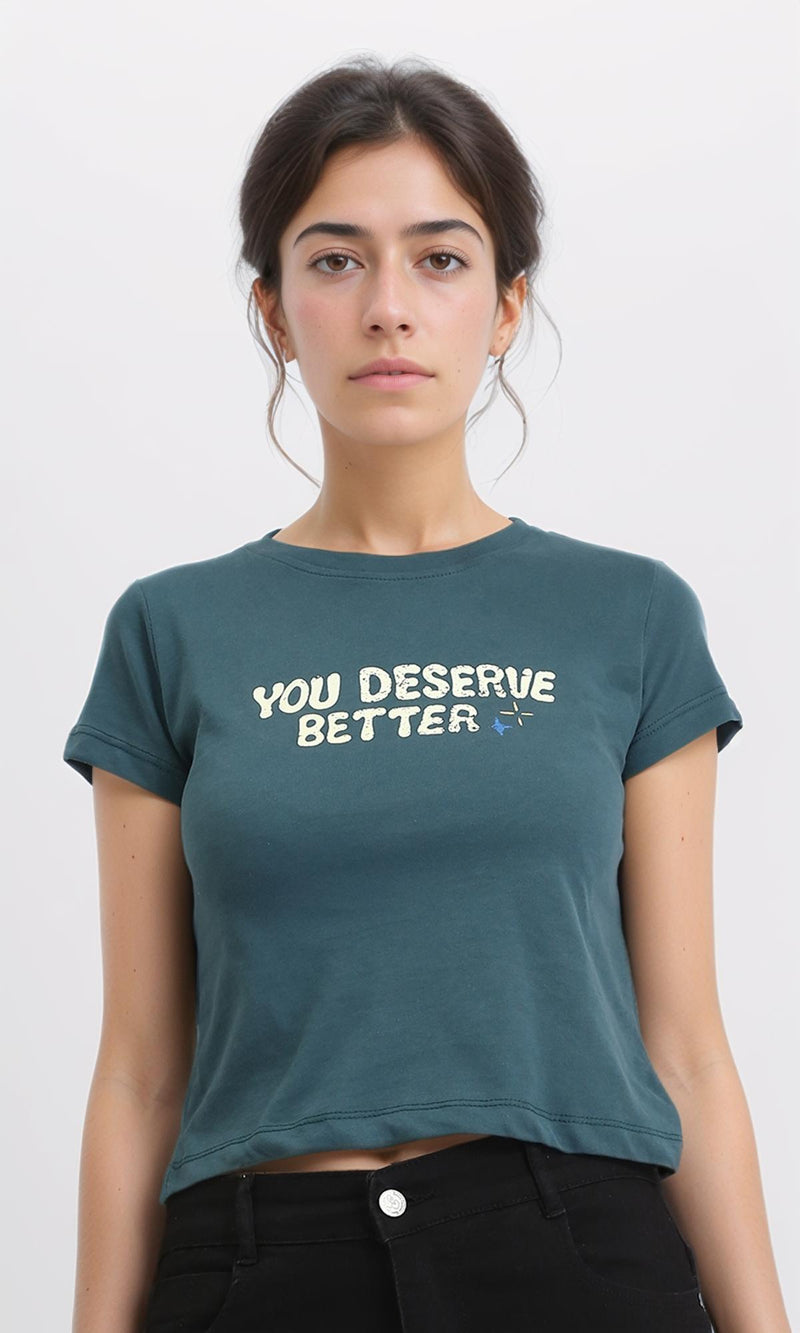 R209140 - Printed "You Deserve Better" Regular Tee - Teal