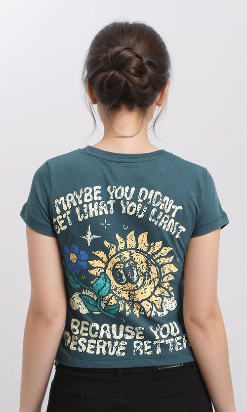 R209140 - Printed "You Deserve Better" Regular Tee - Teal