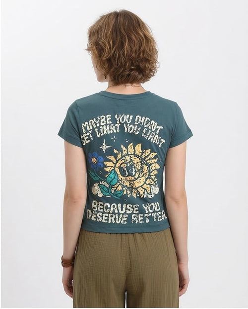Ravin Women's Graphic "You Deserve Better" Baby Tee - Teal - R209140