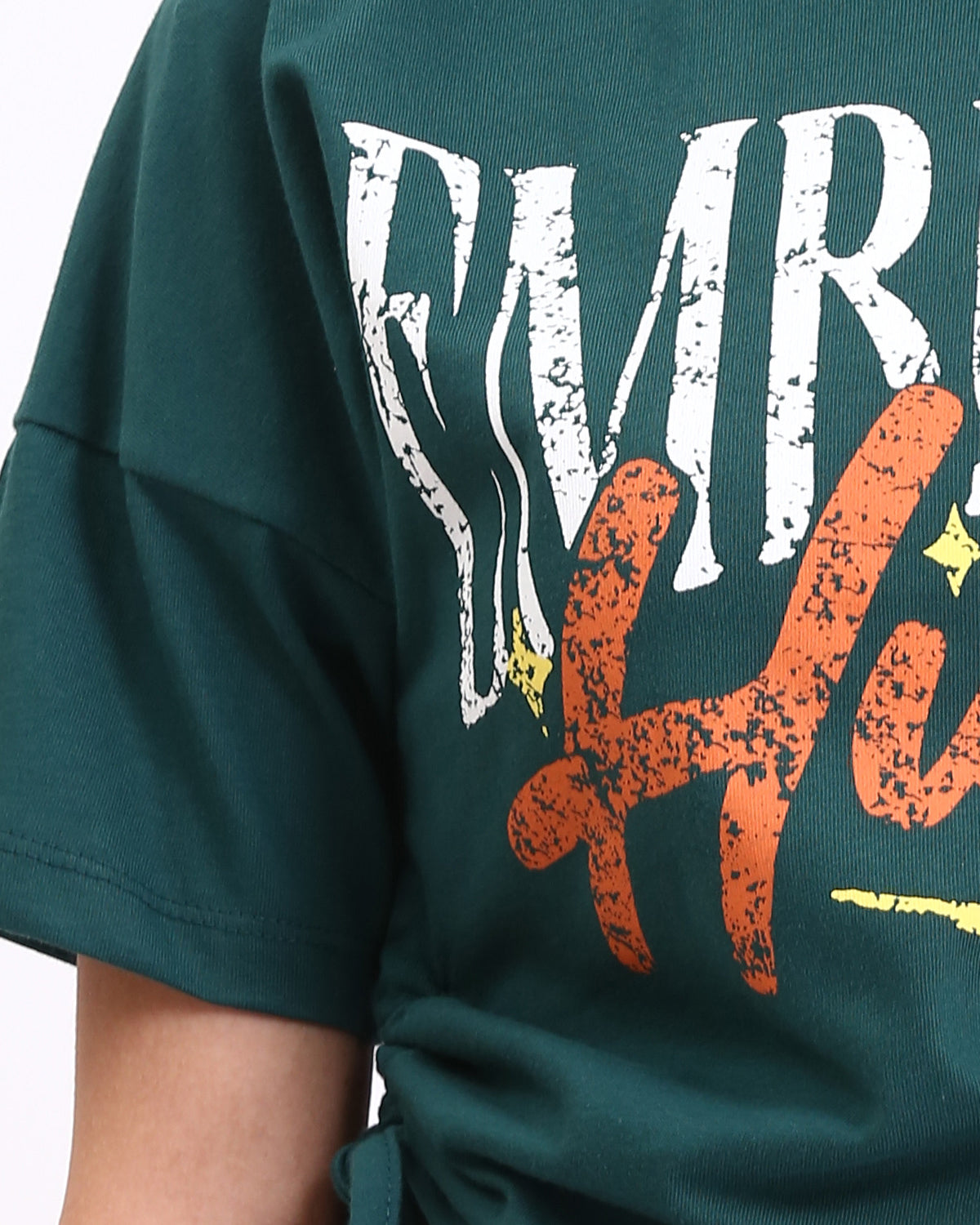 "Embrace The Hustle" Drawstring Side Graphic Tee – Forest Green - R209142