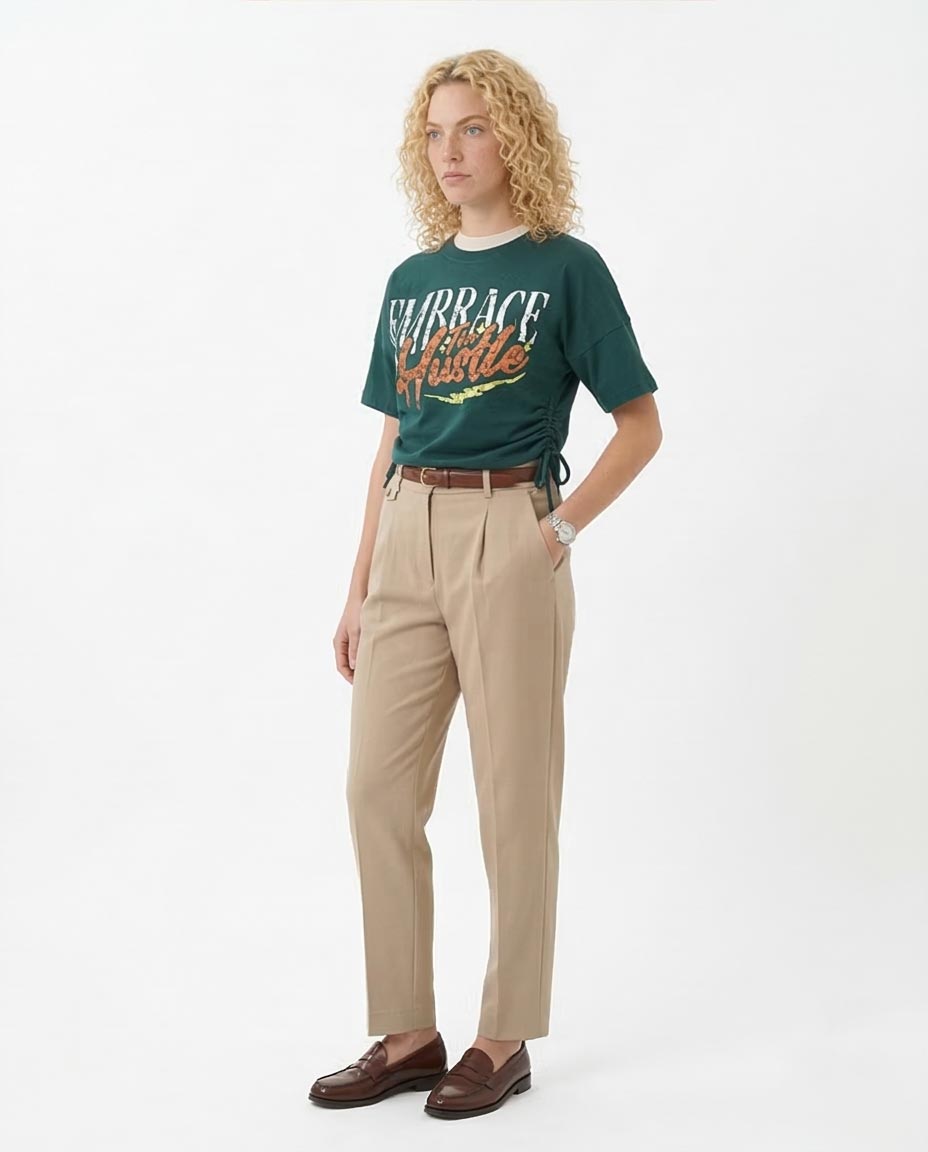 "Embrace The Hustle" Drawstring Side Graphic Tee – Forest Green - R209142
