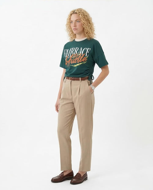 "Embrace The Hustle" Drawstring Side Graphic Tee – Forest Green - R209142