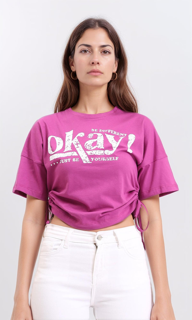 R209143 - Printed "Okay" Slip On Short Tee - Magenta