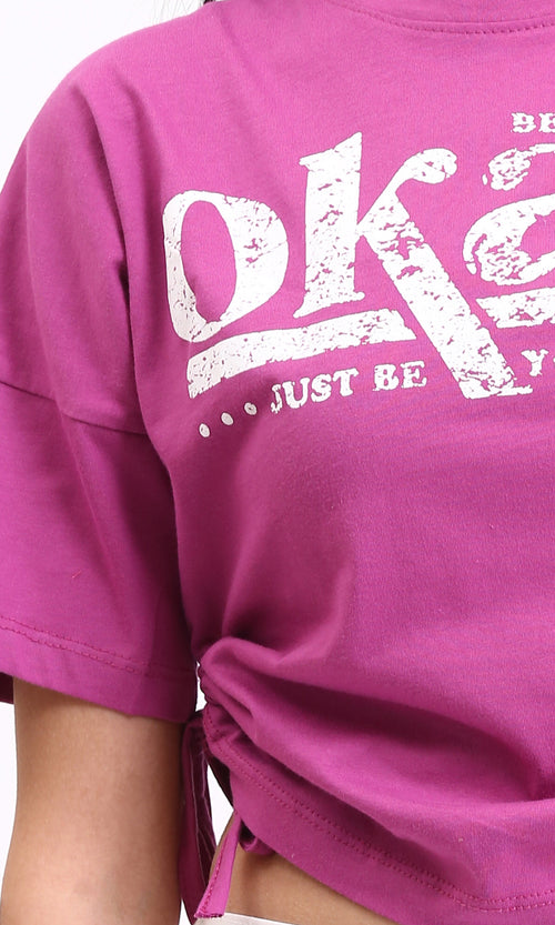 R209143 - Printed "Okay" Slip On Short Tee - Magenta