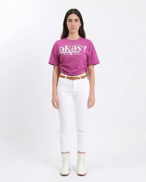 Ravin Women's "Be Yourself" Side-Cinch Graphic Tee - Magenta - R209143