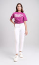R209143 - Printed "Okay" Slip On Short Tee - Magenta