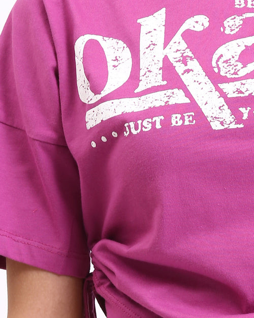 Ravin Women's "Be Yourself" Side-Cinch Graphic Tee - Magenta - R209143