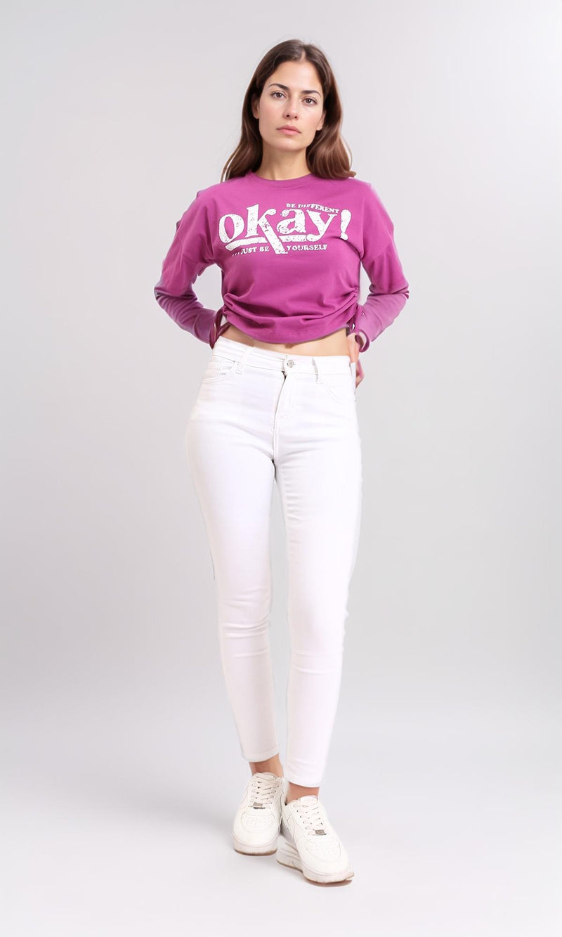 R209143 - Printed "Okay" Slip On Short Tee - Magenta