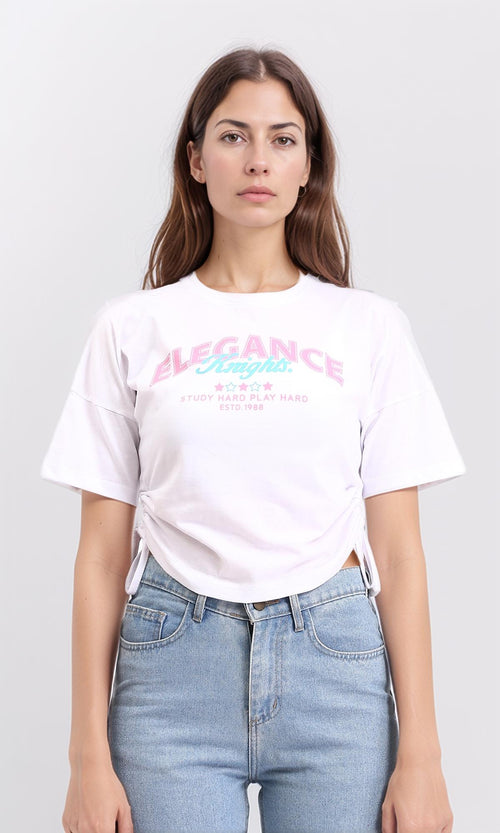 R209144 - "Elegance" Printed Slip On Short Tee - White