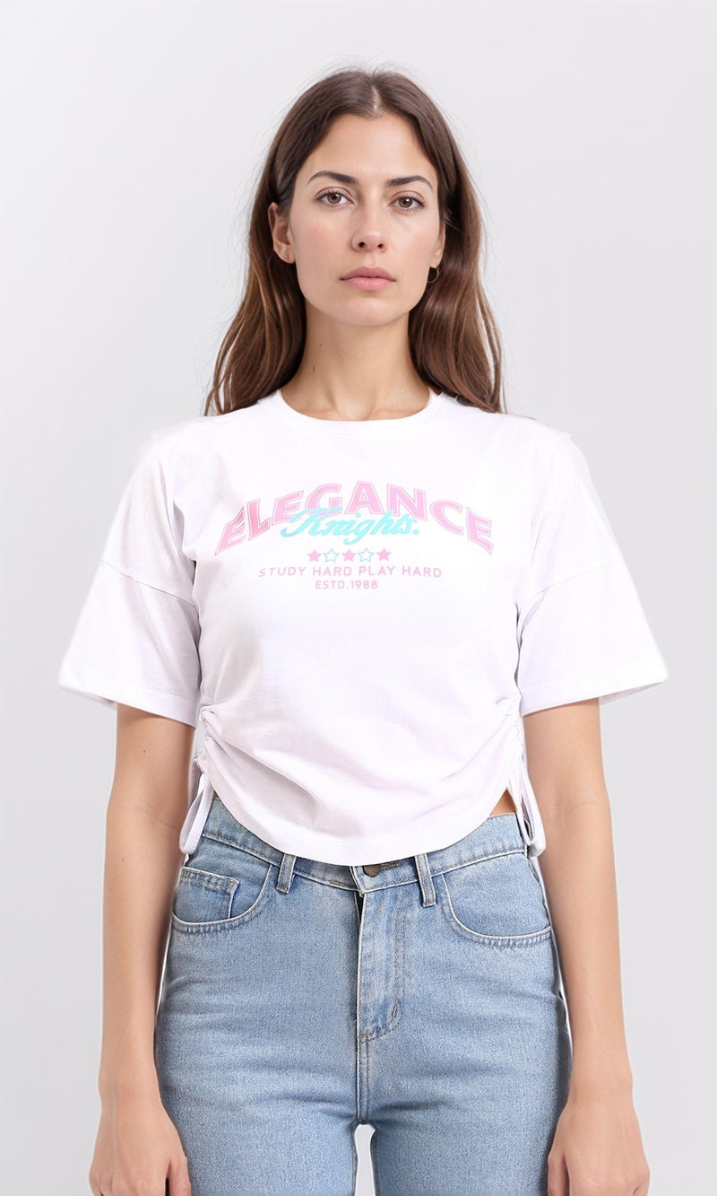 R209144 - "Elegance" Printed Slip On Short Tee - White