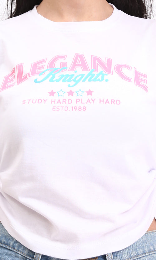 R209144 - "Elegance" Printed Slip On Short Tee - White