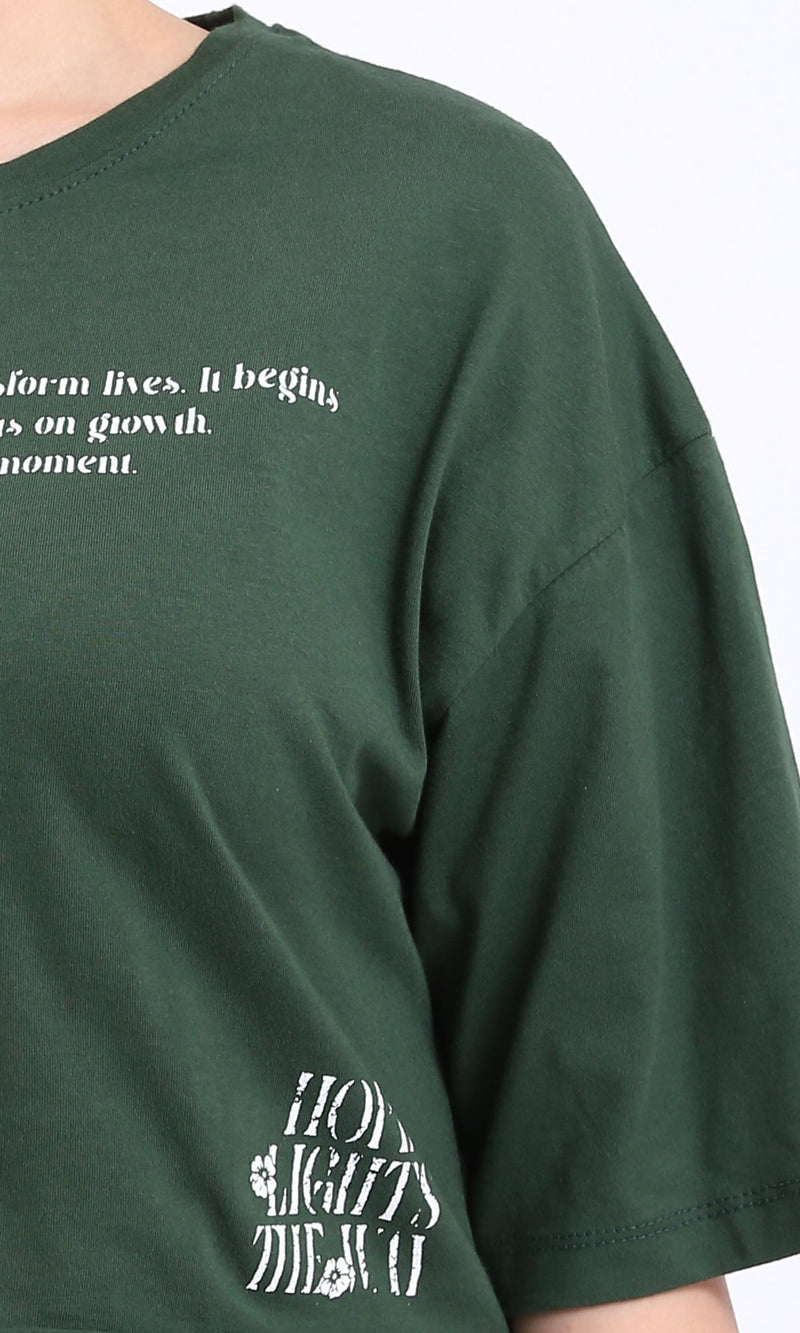 R209145-Lightweight Printed Short Tee - Dark Green