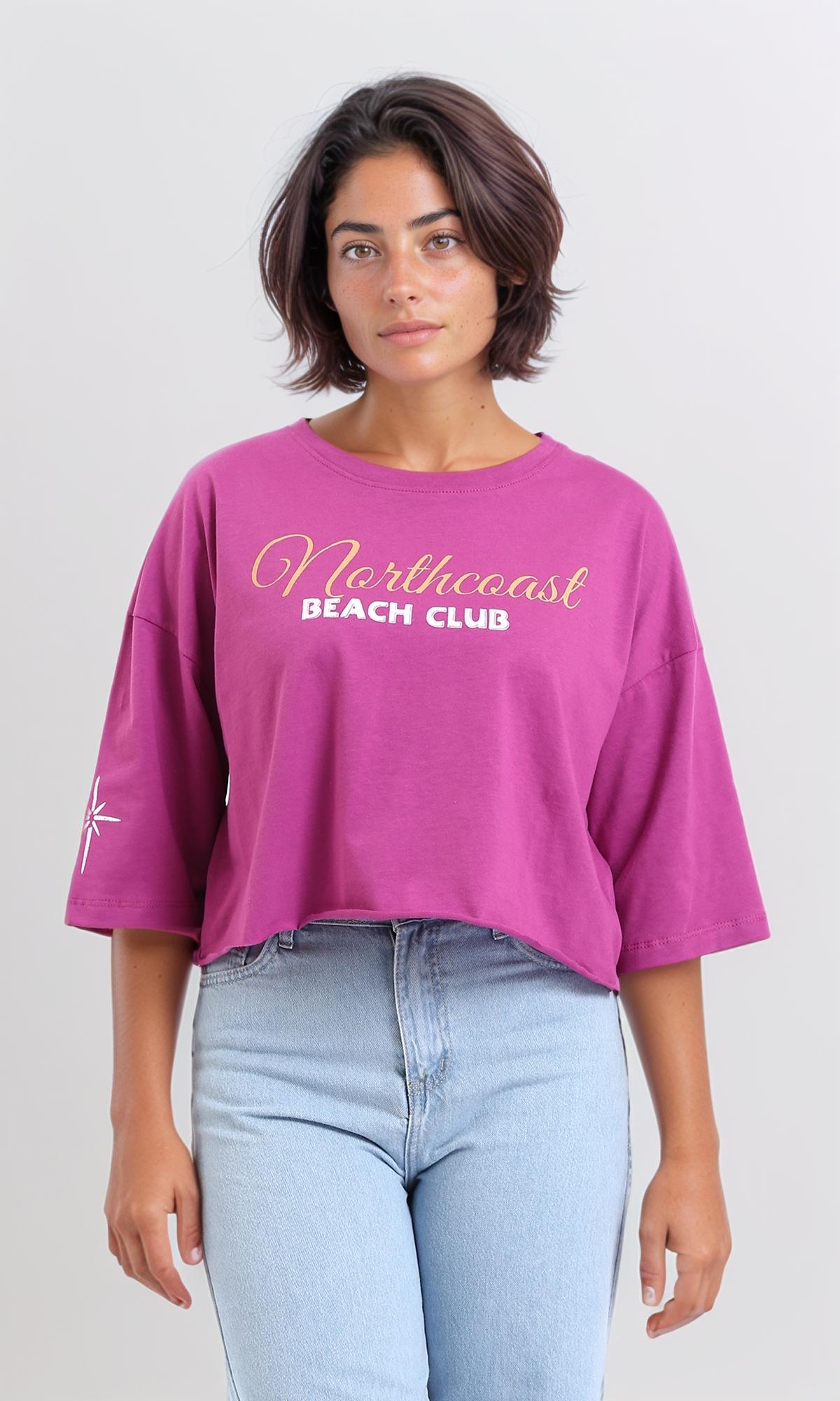Cotton Summer Printed Short Tee - Magenta