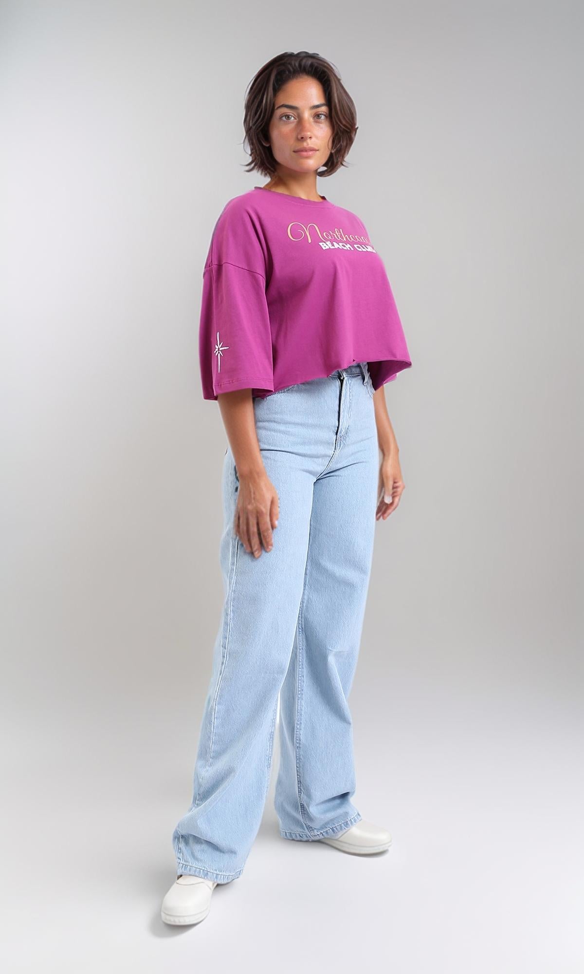 R209146 - تيشيرت صيفي قصير بطبعة قطن - أرجواني