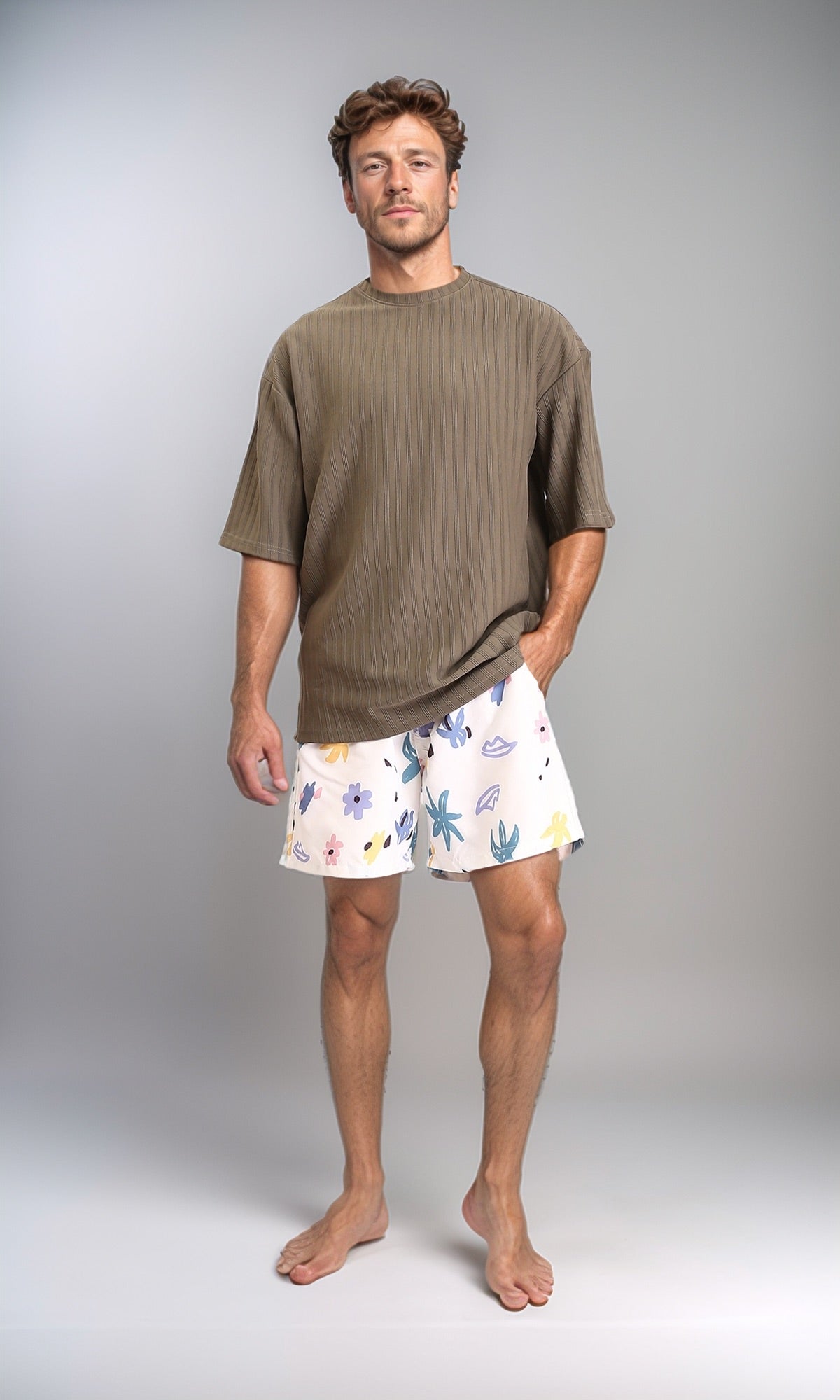 R209201 - Colorful Flory Slip On Swim Shorts - Multicolor