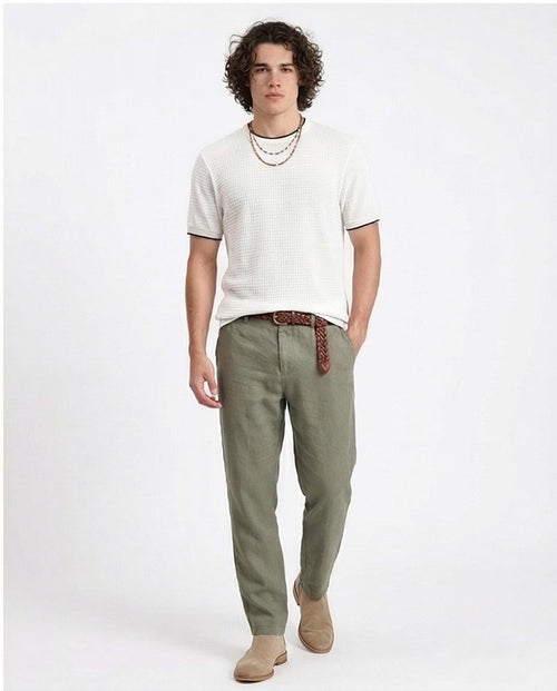 Ravin Men's Textured Waffle-Knit Crewneck with Contrast Tipping - White -R209203