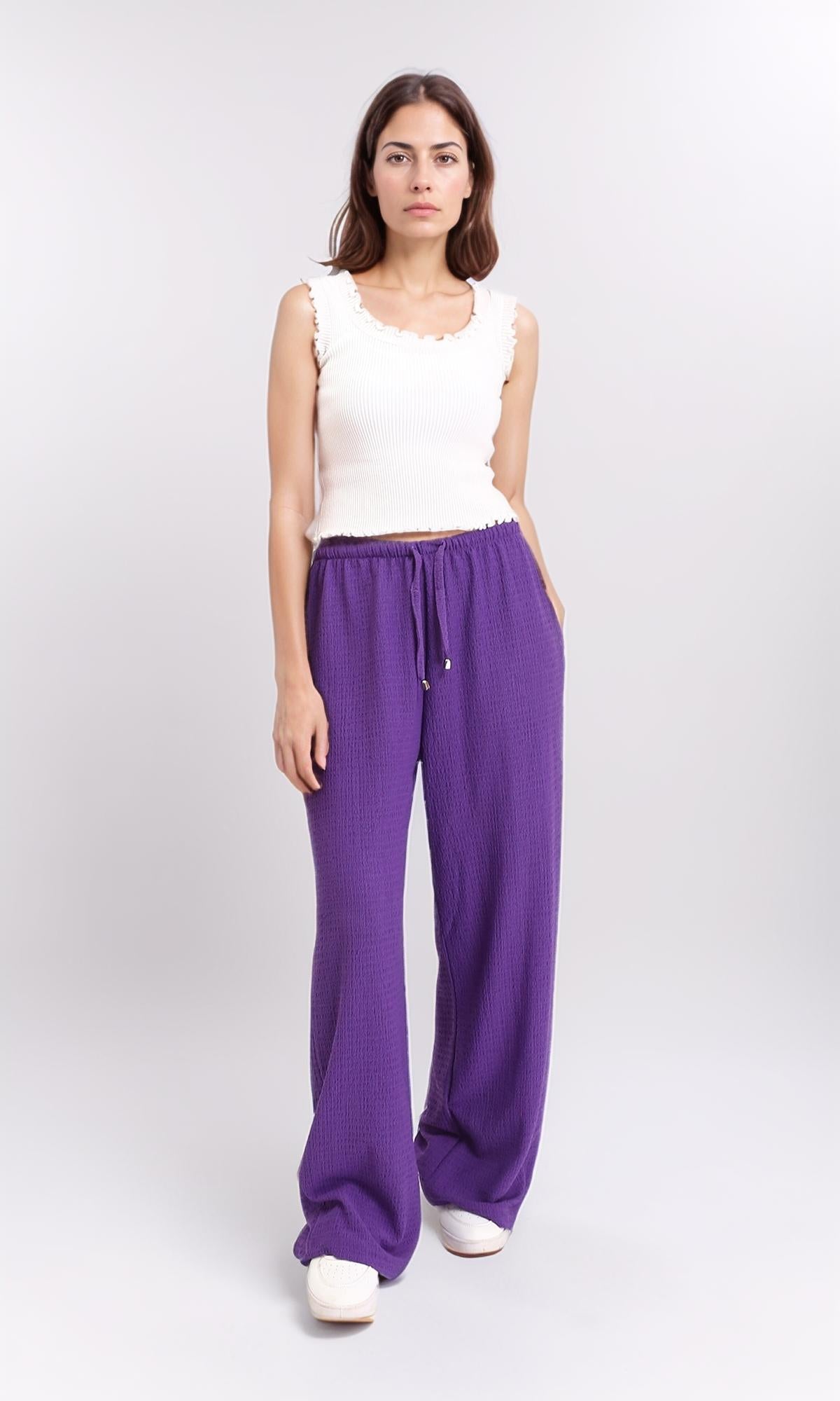 R209210 - Elastic Waist with Drawstring Comfy Pants - Purple