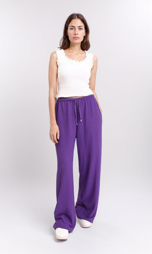 R209210 - Elastic Waist with Drawstring Comfy Pants - Purple