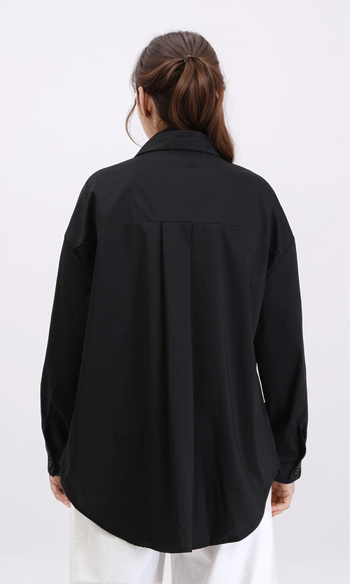 R209212 - Solid Long Sleeves Shirt with Front Pockets - Black