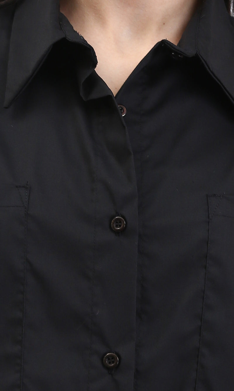 R209212 - Solid Long Sleeves Shirt with Front Pockets - Black