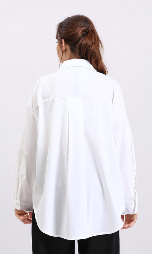 R209213 - Solid Long Sleeves Shirt with Front Pockets - White