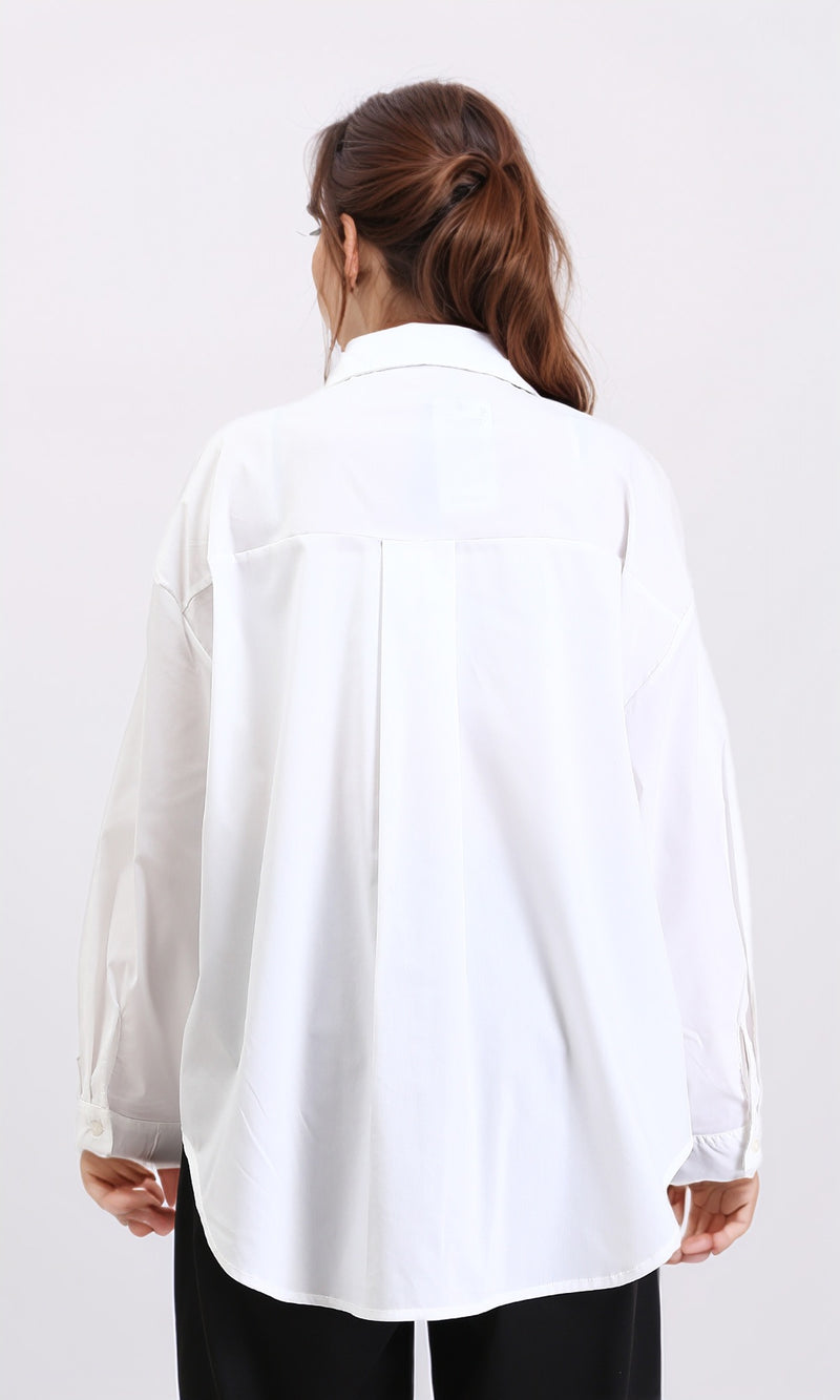 R209213 - Solid Long Sleeves Shirt with Front Pockets - White