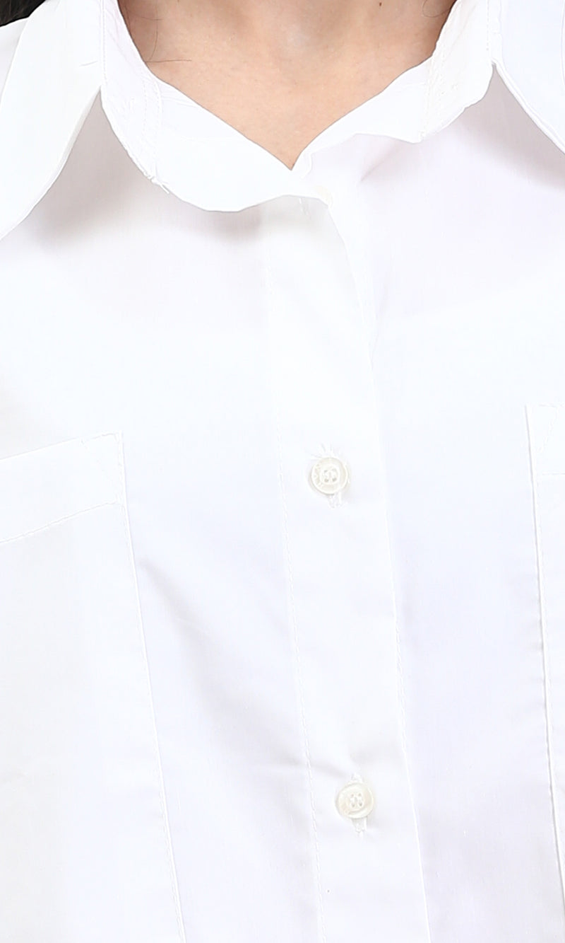 R209213 - Solid Long Sleeves Shirt with Front Pockets - White