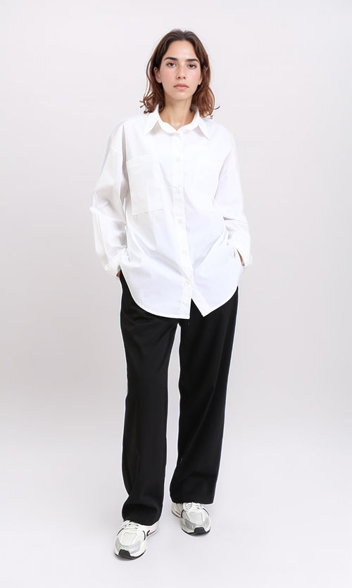 R209213 - Solid Long Sleeves Shirt with Front Pockets - White