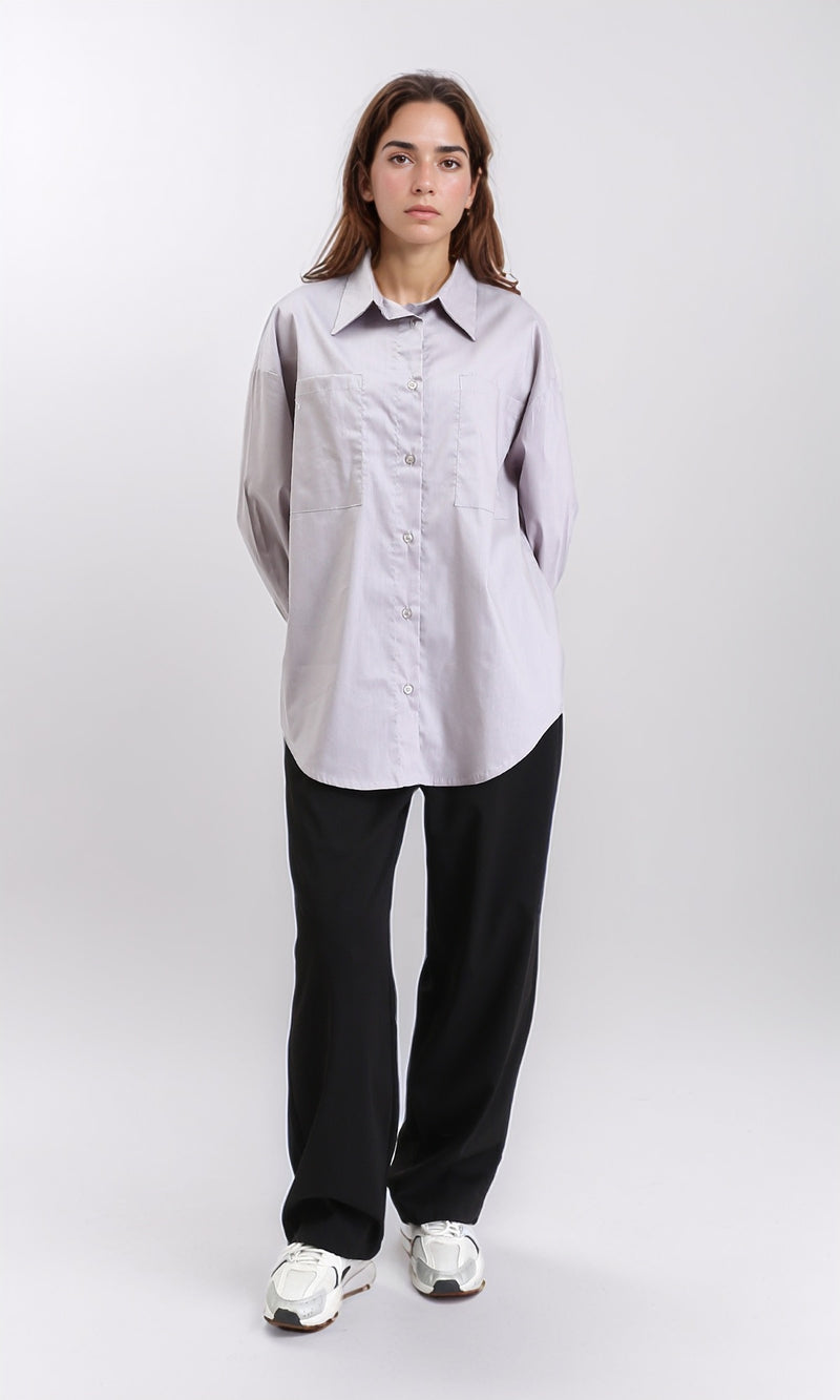 R209214 - Solid Long Sleeves Shirt with Front Pockets - Grey