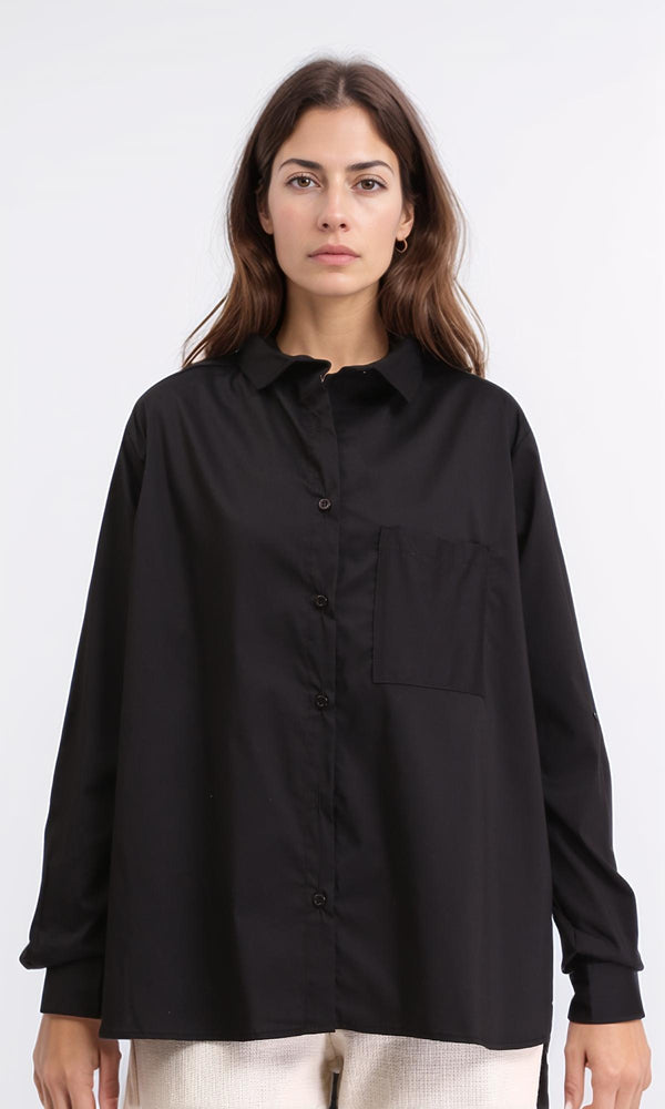 R209215 - Solid Long Shirt with Front Pocket - Black