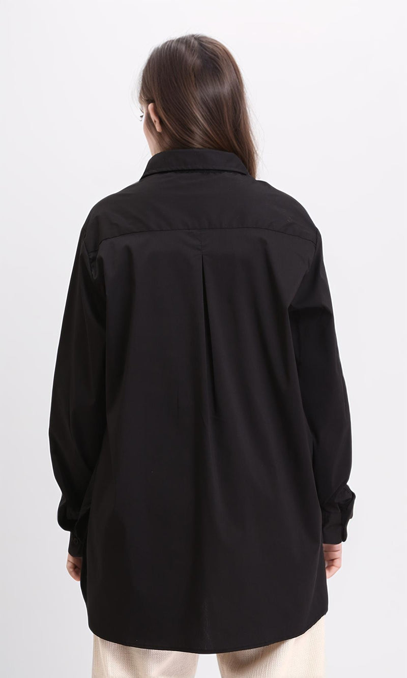 R209215 - Solid Long Shirt with Front Pocket - Black