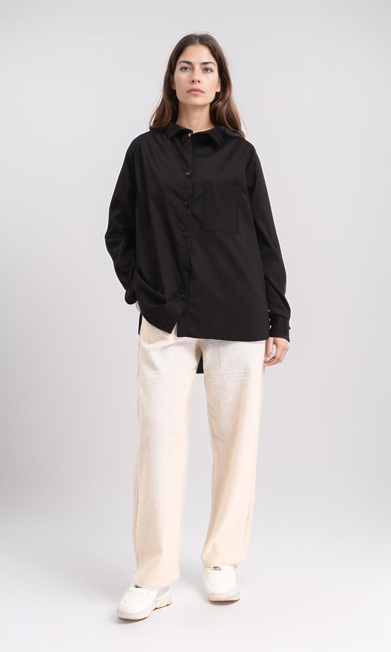 R209215 - Solid Long Shirt with Front Pocket - Black