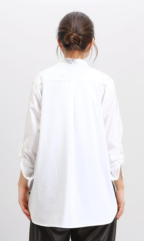 R209216 - Solid Long Shirt with Front Pocket - Off-White