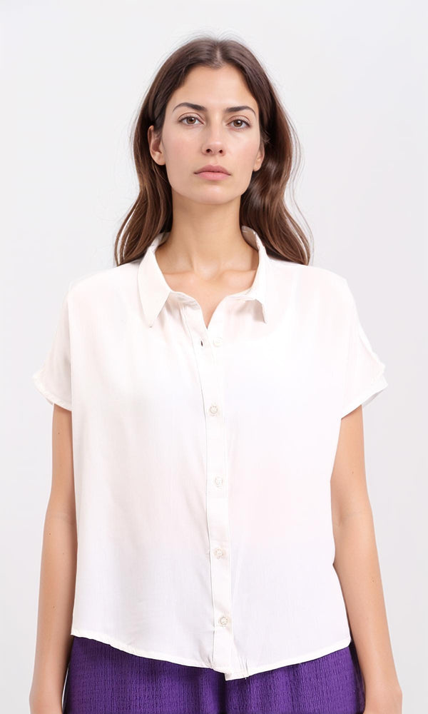 R209217 - Short Sleeves Solid Summer Shirt - Off-White