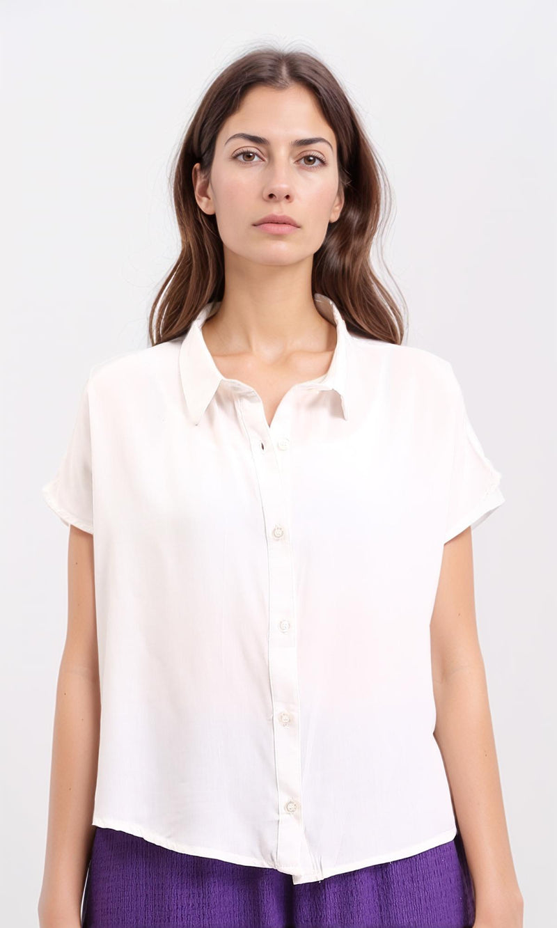 R209217 - Short Sleeves Solid Summer Shirt - Off-White