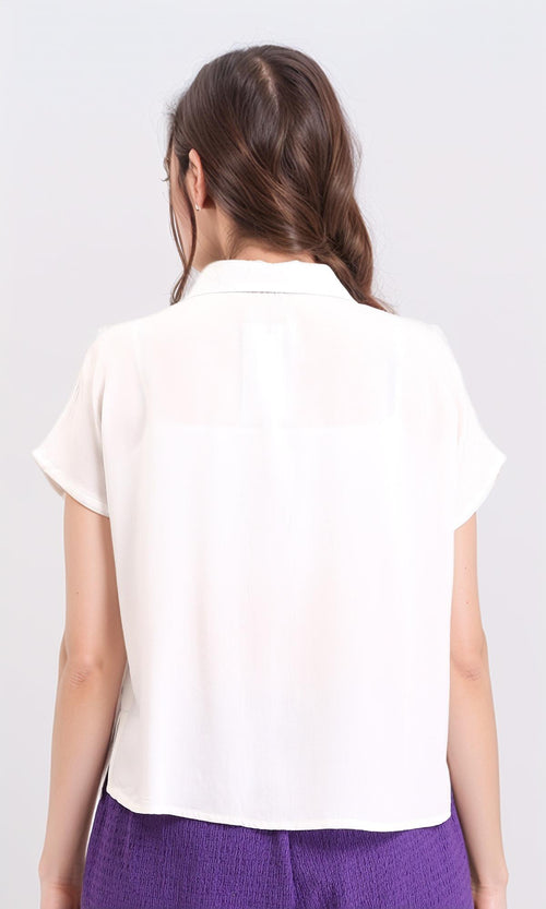 R209217 - Short Sleeves Solid Summer Shirt - Off-White
